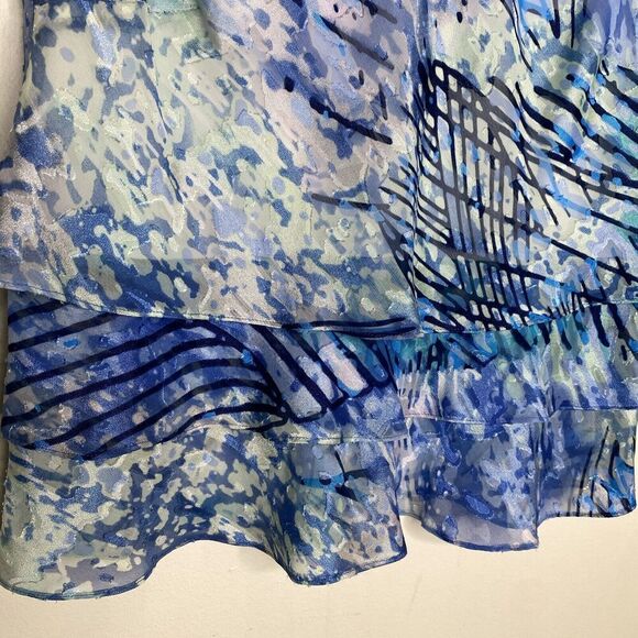 Alex Evenings Blue & Green Pattern Tiered Ruffle Tank Top Size Medium - Picture 4 of 10